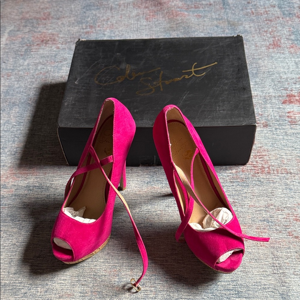 Colin Stuart Fuschia Stiletto Platform Peep Toe Heels